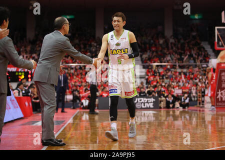 Funabashi Arena, Chiba, Japan. 17. Nov, 2019. Takehiko (Orimo Levanga), 17. NOVEMBER 2019 - Basketball: 2019-20 B-LIGA B1 Spiel zwischen Chiba Jets 76-81 Levanga Hokkaido in Funabashi Arena, Chiba, Japan. Credit: YUTAKA/LBA SPORT/Alamy leben Nachrichten Stockfoto