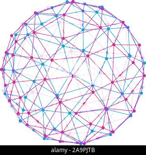 Isolierte vektor Runde. Abstrakte Komposition, polygonale Bau, Anschluss von Punkten und Linien. Drahtmodell mesh gebrochen polygonalen Element. Kugel mit Stock Vektor