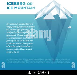 Weiß Vektor tipp Ice Mountain Vector Illustration. Eisberg im minimalistischen Stil gestaltet. Vektor Vorlage für Infografiken. Blau sauberes Wasser. Isoliert Stock Vektor