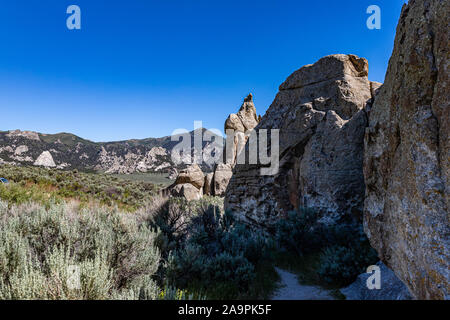 Die Stadt der Felsen in Idaho markiert die Halbzeit der California Trail und bietet heute rock Aktivitäten klettern. Stockfoto