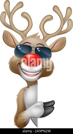Weihnachten Rentier Cartoon Hirsche in der Sonnenbrille Anmelden Stock Vektor