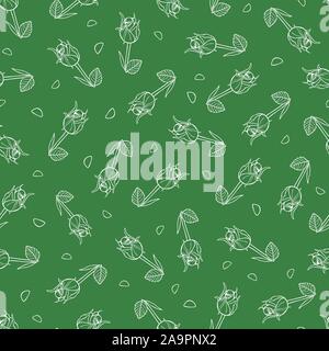 Vector grün monochrome single Zauberrose Umrisse nahtlose Muster. Perfekt für Gewebe, scrapbooking und Wallpaper Projekte. Stock Vektor