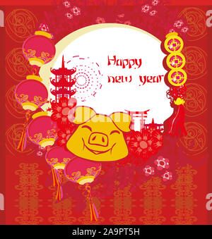 Kreative chinesisches neues Jahr 2019. Jahr des Schweins. Stockfoto