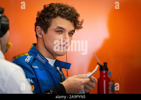 Sao Paulo, Brasilien. 16 Nov, 2019. NORRIS Lando (GBR), McLaren Renault F1 MCL34, Porträt während der 2019-Formel-1-Weltmeisterschaft, Brasilien Grand Prix vom 15. bis 17. November in Sao Paulo, Brasilien - | Verwendung der weltweiten Kredit: dpa/Alamy leben Nachrichten Stockfoto