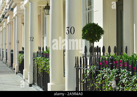 Absteigend Zahlen, Stuck, terrassenförmig angelegten Luxus Residenzen, Belgravia, London, Vereinigtes Königreich Stockfoto