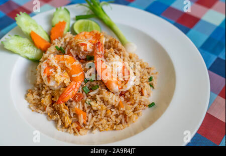 Close up Garnelen gebratener Reis, Thai Food. Stockfoto