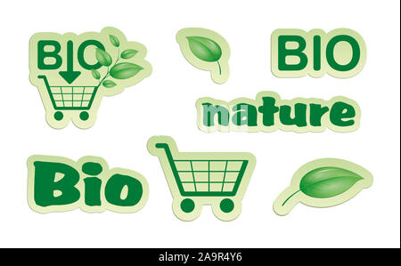 Eine Reihe von grünen Bio Natur einkaufen Symbole Stockfoto