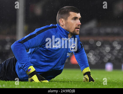 LONDON, ENGLAND - Januar 29, 2019: Matthew Ryan von Brighton dargestellt vor der 2018/19 Premier League Spiel zwischen dem FC Fulham und Brighton und Hove Albion im Craven Cottage. Stockfoto