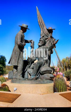 Historische Sehenswürdigkeit Skulptur der Erfassung von Tucson 1846 aus der Mexikaner durch die amerikanische Armee Mormonenbataillon Stockfoto