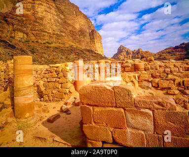 Nabataen Tempel Ruinen, Wadi Rum, Jordanien, zweitausend Jahre alten Ruinen Jebel Rum Stockfoto