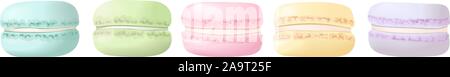 Delisious makronen in einer Zeile. Süße Mandel französische Kuchen Macaron. Stock Vektor