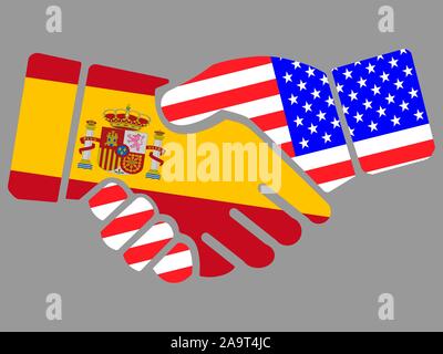 Handshake mit Spanien und den USA Flaggen Vektor-illustration Eps 10. Stock Vektor