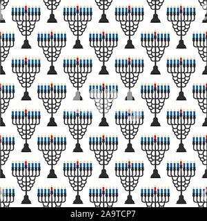 Abbildung auf Thema große farbige Muster Hanukkah, nahtlose set Menorah. Nahtlose Muster bestehend aus Sammlung Menora, Zubehör Feiertag Hanukka Stock Vektor