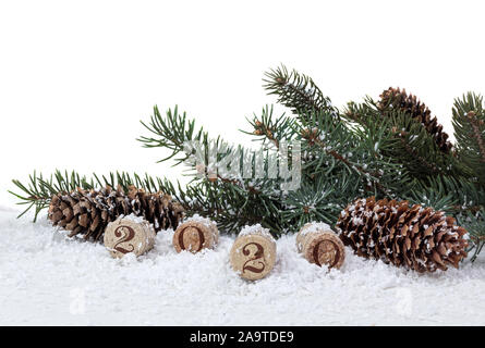 Cork neues das Neue Jahr Jahr 2020 isoliert auf weißem Stockfoto