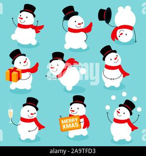 Süße und lustige Schneemänner. Vorlage Weihnachten Karten. Vektorgrafiken Stock Vektor