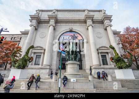 New York, USA. 17. Nov, 2019. Weihnachten auf Dinosaurier-förmige Baum ist vor der natürlichen Geschichte der New Yorker Museum dieser Sonntag, 17. November. Credit: Brasilien Foto Presse/Alamy leben Nachrichten Stockfoto