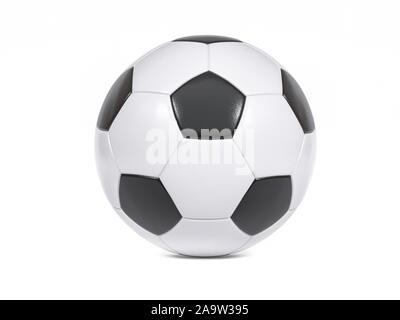 Traditionelle schwarze und weiße Fußball oder Fußball auf einem weißen Hintergrund mit kleinen Schatten und Platz kopieren Stockfoto
