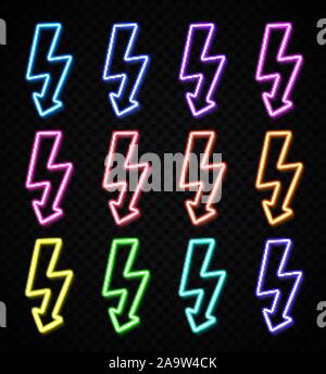 Elektrische Leuchtreklame auf transparenten Hintergrund. Realistische Farben Strom symbol Design. Licht Flash abstrakte Thunderbolt für Dekoration. Li Stock Vektor