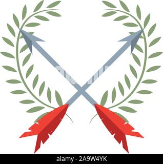 Gekreuzte Pfeile Emblem antiken mittelalterlichen flache Design Vector Illustration Stock Vektor