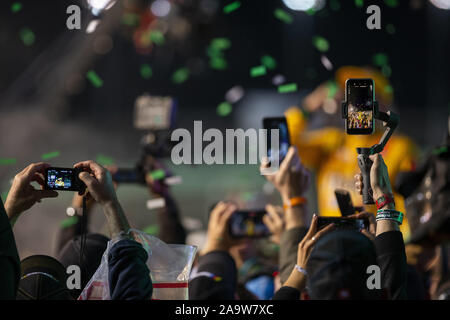 Homestead, Florida, USA. 17. Nov, 2019. Kyle Busch (18) gewinnt den NASCAR Monster Energy NASCAR Cup Series Meisterschaft an Homestead-Miami Speedway in Homestead, Florida. (Bild: © Stephen A. Arce Asp Inc/ASP) Stockfoto