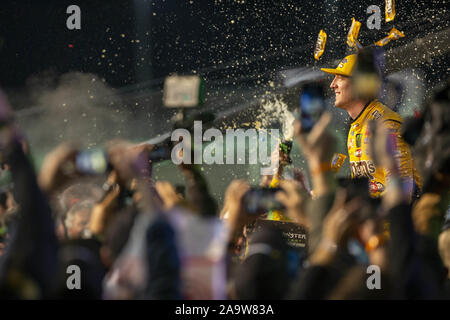 Homestead, Florida, USA. 17. Nov, 2019. Kyle Busch (18) gewinnt den NASCAR Monster Energy NASCAR Cup Series Meisterschaft an Homestead-Miami Speedway in Homestead, Florida. (Bild: © Stephen A. Arce Asp Inc/ASP) Stockfoto