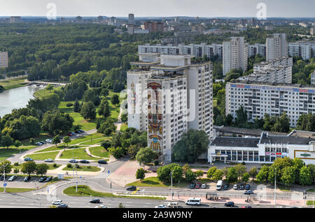 Minsk, Weißrussland - Juli 21, 2019: Panorama und Architektur Blick von der Nationalbibliothek Observation Deck. Stockfoto