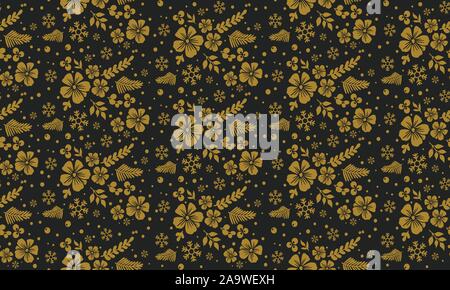 Nahtlose gold Blumenmuster mit schwarzen Hintergrund. Stock Vektor