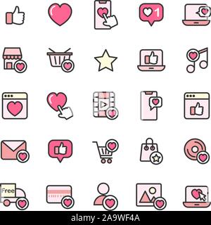 Soziales Netzwerk Wie gefüllt Umrisse Icon Set. Vektor und Illustration. Stock Vektor