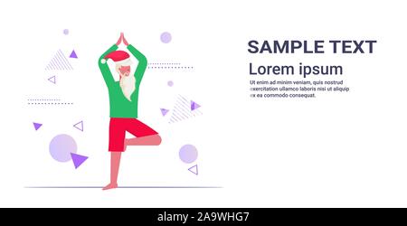 Santa claus Yoga Übungen bärtigen Mann in Baum position Training Training Konzept weihnachten urlaub Feier neue horizontale Kopie Raum voller Länge Vektor illustration Stock Vektor