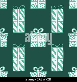 Nahtlose Muster mit Hand gezeichnet doodle Abbildung: Weihnachten Geschenkboxen. Neues Jahr und Weihnachten vector präsentiert. Festliche Gewebe. Textildruck te Stock Vektor