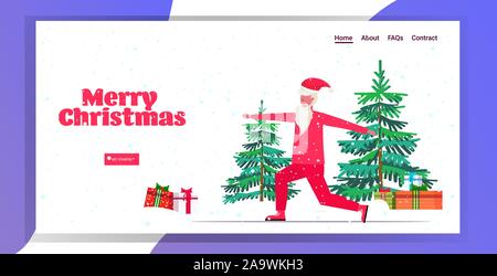 Santa claus Macht hockt Übungen bärtiger Mann Training Workout gesunder Lebensstil Konzept Feiertage des neuen Jahres Feier Schneefall horizontale Grußkarte in voller Länge Vektor illustration Weihnachten Stock Vektor