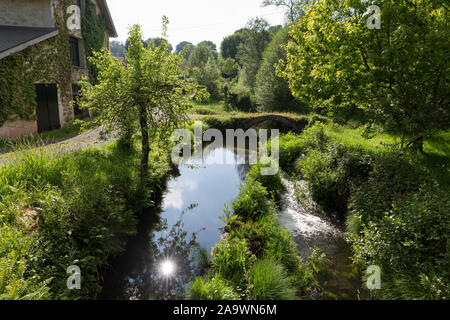 Ponte Ferreira Römische Brücke über den Río de Ferreira in Ferreira, Spanien. Das Dorf ist ein malerisches stop Entlang des Camino Primitivo. Diese weniger-t Stockfoto