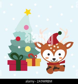 Eingestellt von Weihnachten und Neujahr Elemente mit Tieren. Vector Illustration. Stock Vektor