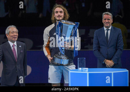 London, Großbritannien. 17. November 2019. stefanos tsitsipas während Nitto ATP-Finale Dominic Thiem und Stefanos Tsitsipas die endgültige Vittoria - Tennis Internationals - Kreditkarten: LPS/Roberto Zanettin/Alamy leben Nachrichten Stockfoto