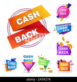 Cash back Service isoliert Symbole, shopping Verkauf oder Rabatt Stock Vektor