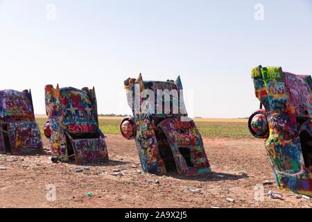 Cadillac Ranch auf der Route 66 in der Nähe von Amarillo Texas Stockfoto