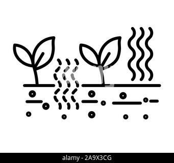 Pflanzen und Landwirtschaft, Boden, Düngung und Prüfung isolierte Symbol Leitung Stock Vektor