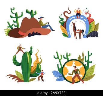 Wild West Cowboys, westlichen Straf- und Sheriff, isolierte Symbole Stock Vektor