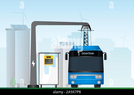 Electric Bus auf die Straße der Stadt, die saubere Energie. Vector Illustration EPS 10. Stock Vektor