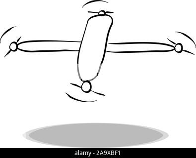 Drone Symbol auf weißem Hintergrund, flache Bauform, Hand zeichnen. Abbildung: Dron, Kontur von Symbol Stock Vektor