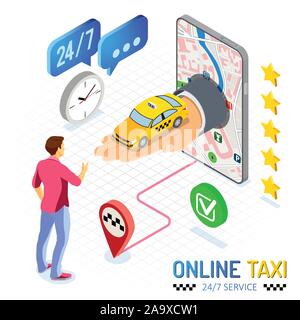 Online Taxi isometrische Konzept Stock Vektor