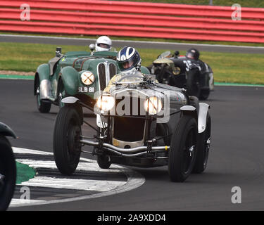 Frederic Wakeman, Patrick Blakeney-Edwards, Frazer Nash Super Sport, Bentley 100 Trophäe für Pre-War Sportwagen, Silverstone Classic, Juli 2019 Stockfoto