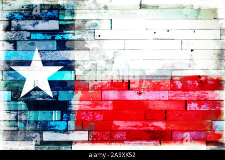 Flagge von Texas (The Lone Star flag) auf Alte bemalte grunge Holzplanken Hintergrund Stockfoto