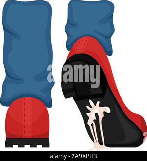 Ein Mann in rote Schuhe mit Gummi mit der Sohle fest. Ausfall. Vector Illustration. Stock Vektor