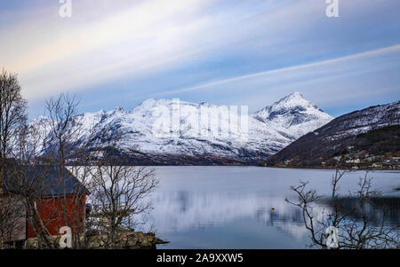 Wundervolle Küstenstraße Fjordveen auf Kvaløyal, Nord Nord Stockfoto