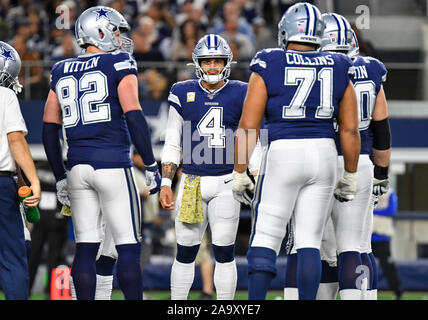 10.November 2019: Dallas Cowboys Quarterback Dak #4 Prescott während ein NFL Spiel zwischen den Minnesota Vikings und die Dallas Cowboys bei AT&T Stadium in Arlington, TX Minnesota besiegt Dallas 28-24 Albert Pena/CSM Stockfoto