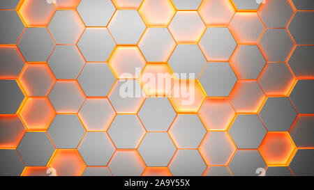 Moderne sechseckige Hintergrund Textur muster. Waben auf verschiedenen Ebenen. 3D Rendering Illustration. Futuristischen Banner. Stockfoto