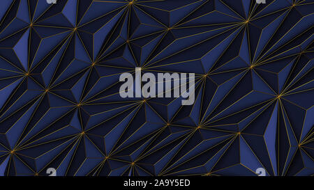 Abstrakt Blau Low Poly Hintergrund mit Kopie Raum und goldenen Streifen 3D-Rendering Stockfoto