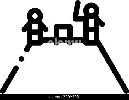 Zwei Cricket Spieler auf Berg Symbol Vektor Kontur Abbildung Stock Vektor