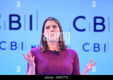 Liberaldemokraten Jo Swinson sprechen im CBI jährliche Konferenz im InterContinental Hotel in London. PA-Foto. Bild Datum: Montag, November 18, 2019. Siehe PA Geschichte Politik Wahl. Foto: Stefan Rousseau/PA-Kabel Stockfoto